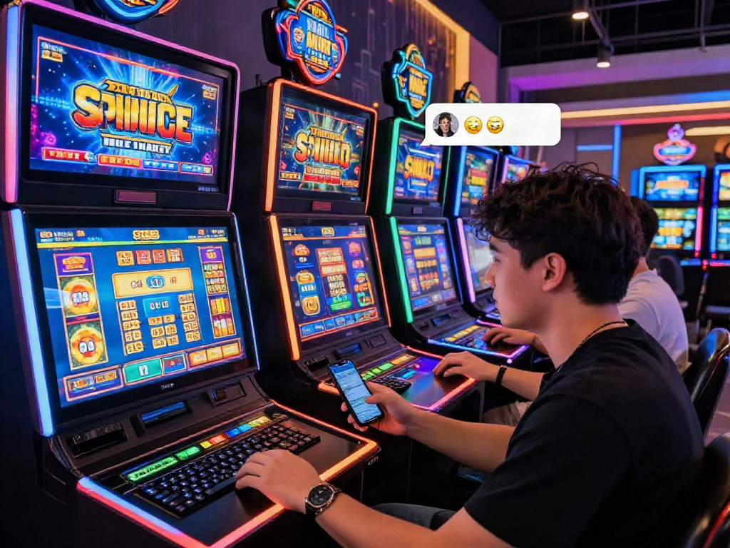Players engaged in 먹튀검증 while enjoying online casino games with vibrant graphics and chat interactions.