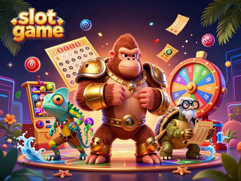 Engage in thrilling slot game adventures with interactive characters and vibrant casino elements.