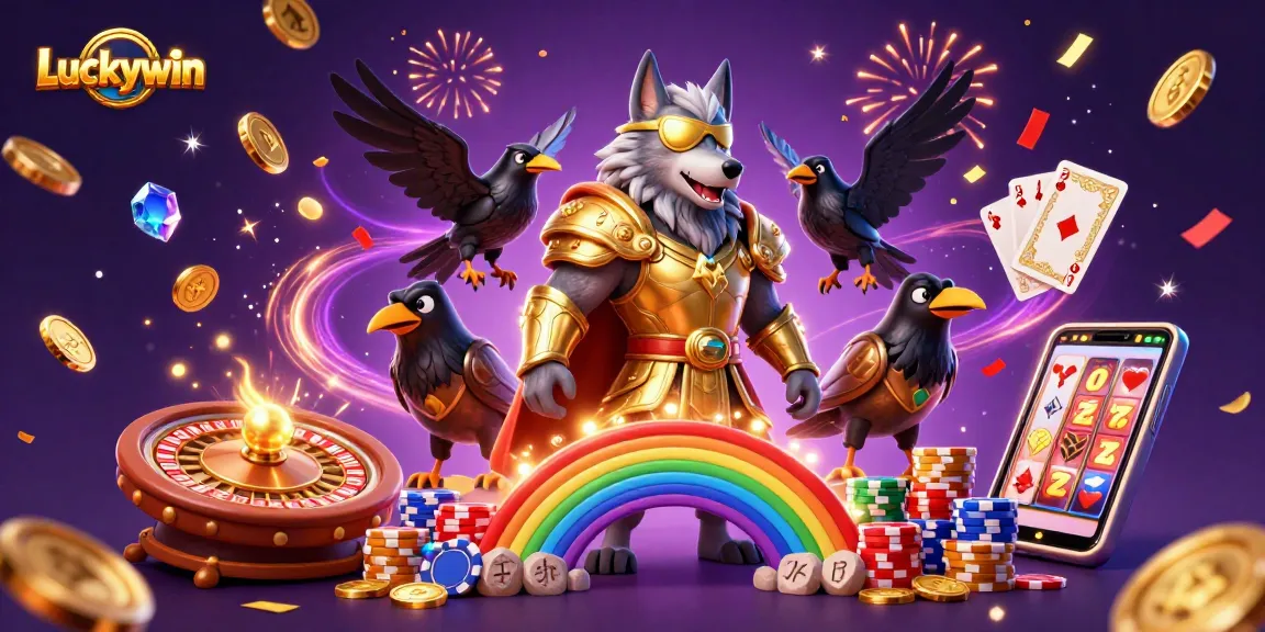 Experience the excitement of Luckywin with dazzling coins, vibrant casino elements, and captivating characters.