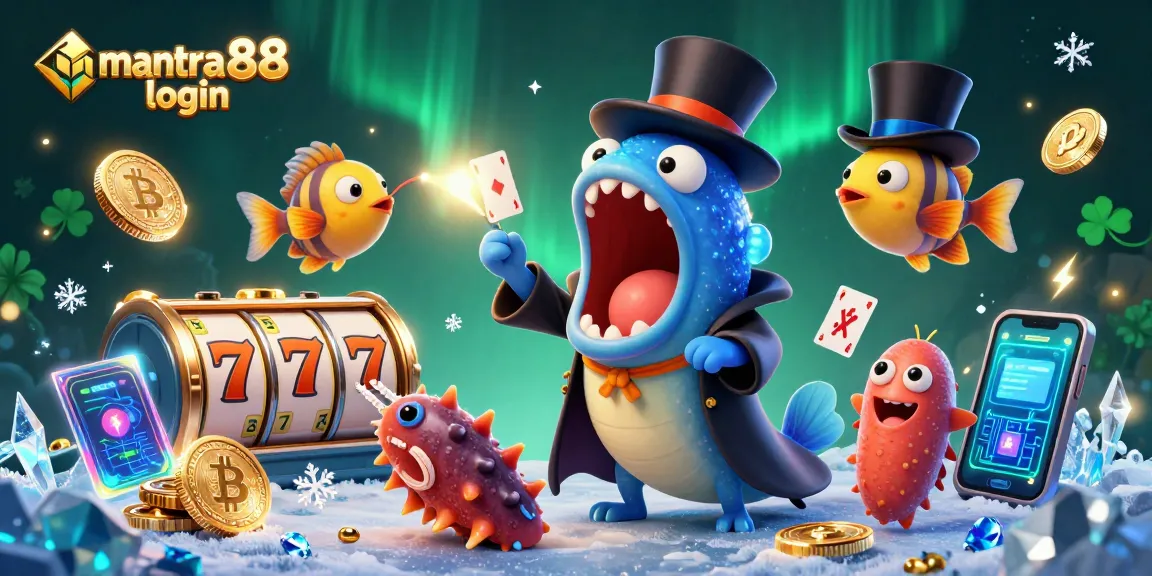 Experience the excitement of mantra88 login with a vibrant gambling-themed 3D illustration.