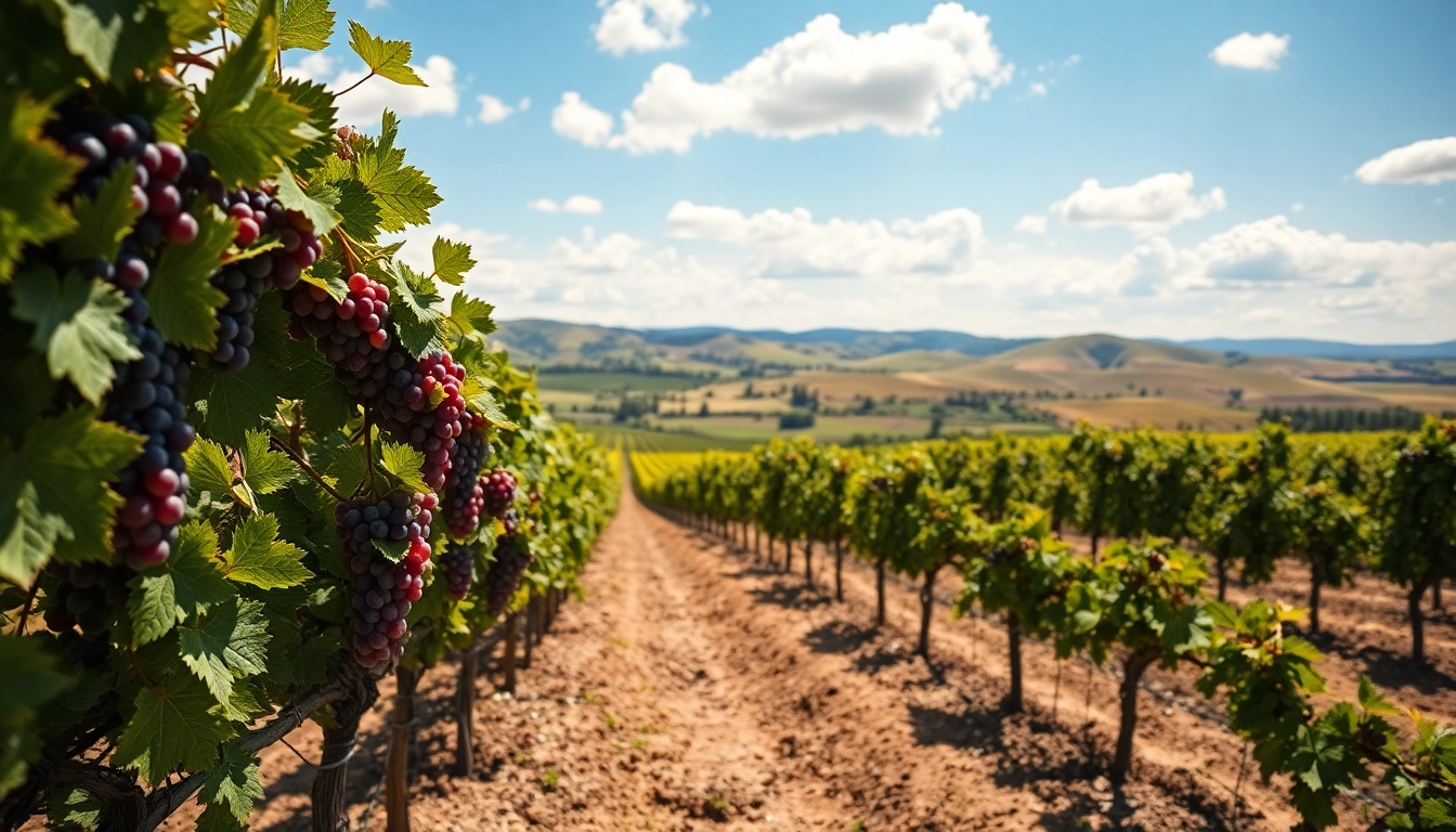 Experience the beauty of Clarksburg, California's vineyards with ripe grapes in a picturesque landscape.