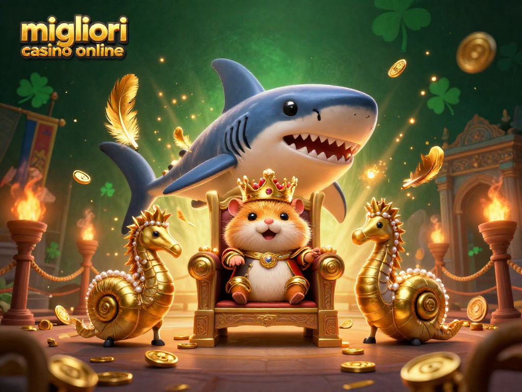 Scopri i migliori casino online con il re dei hamster in un trono di denti di megalodonte.