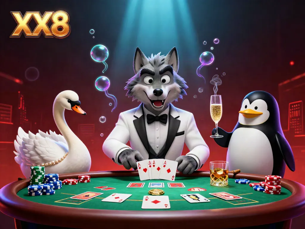 Experience high-stakes action at XX8 with cartoon characters at a lively baccarat table