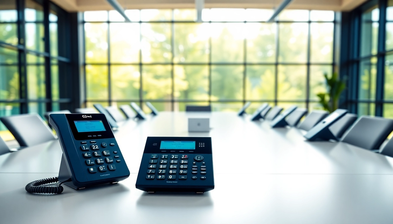 Showcasing o2 business handsets in a professional office environment for business communication.