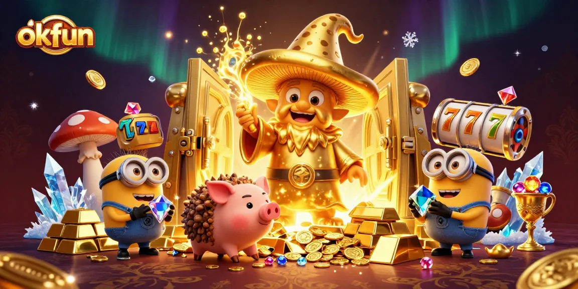 okfun sparks excitement in this vibrant casino scene with golden treasures and magic