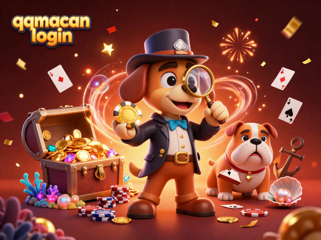 Join the thrill of qqmacan login with a detective and bulldog uncovering poker treasures.