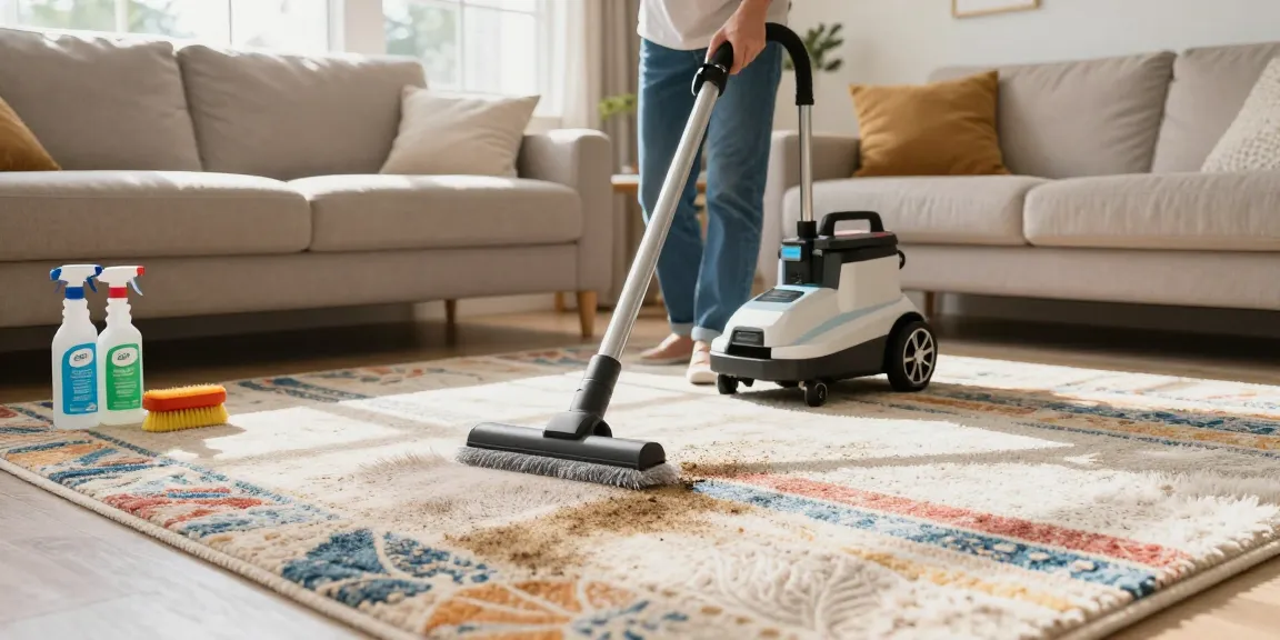 Rug cleaning buffalo ny with professional carpet cleaner revitalizing area rug in bright living room.