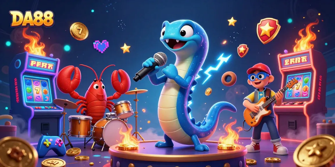 Experience DA88 in an electrifying underwater casino scene with vibrant game elements and characters.