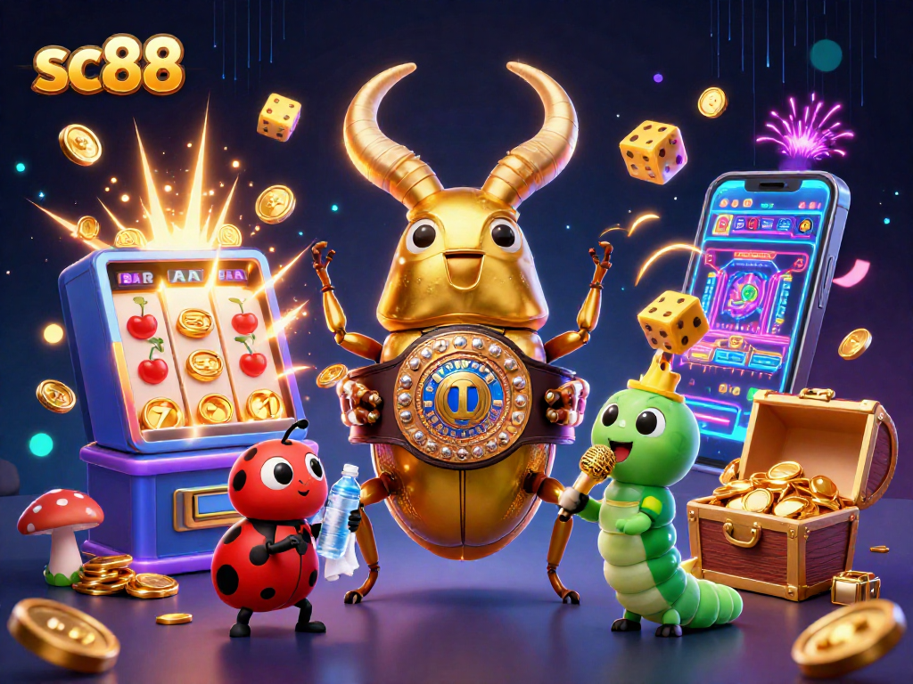 Engage with the exciting world of sc88 casino games, showcasing vibrant 3D characters and slot machines.