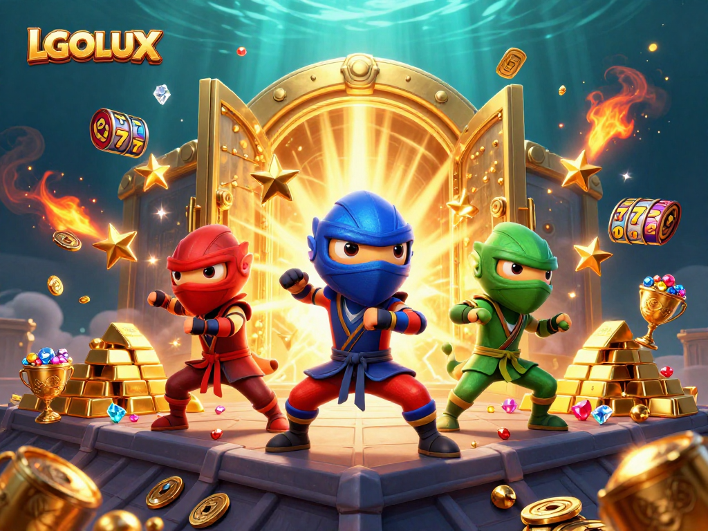 Engage with LGOLUX's vibrant online slot experience featuring colorful characters, treasures, and action.