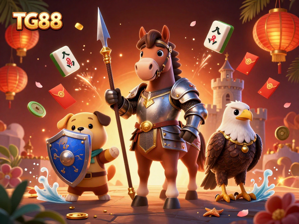Engage with TG88's thrilling gaming experience in a vibrant 3D casino scene filled with action.