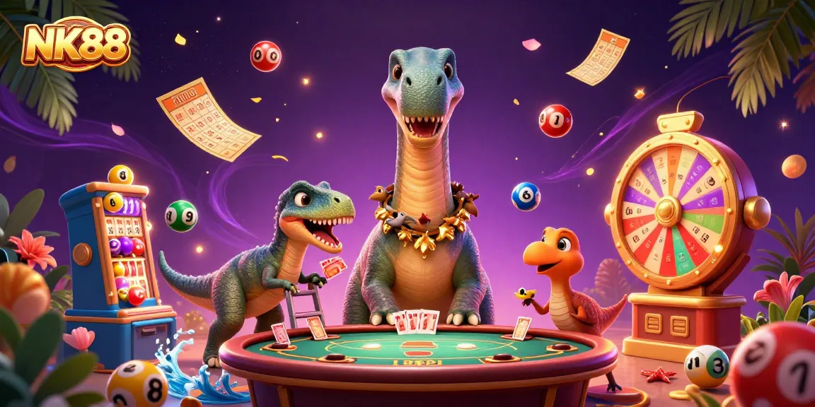 Win big with NK88's vibrant gaming elements in an engaging casino scene.