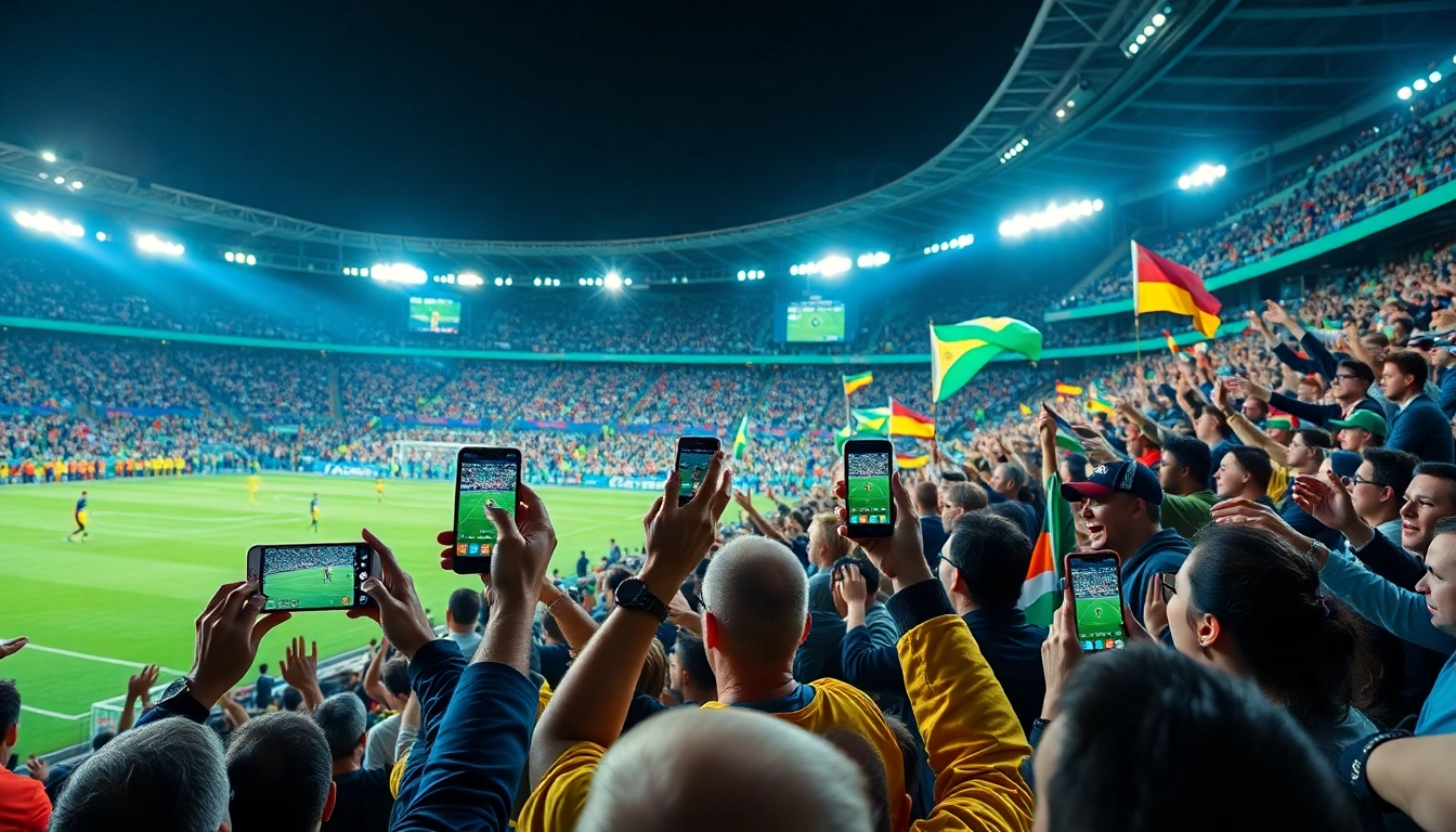 Menyaksikan bolakami streaming saat pertandingan sepak bola dengan antusias penggemar di stadion.