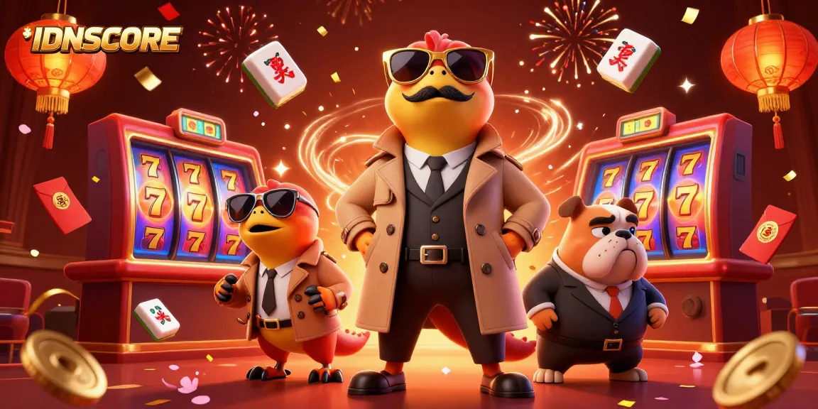 Experience IDNSCORE's exciting slots in a whimsical 3D scene with raptors in a trench coat.