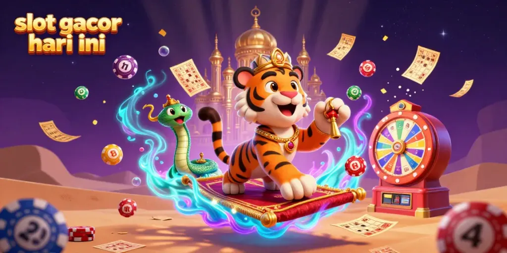 Permainan slot gacor hari ini yang kaya akan warna dan detail, menampilkan sultan harimau di karpet peluang.