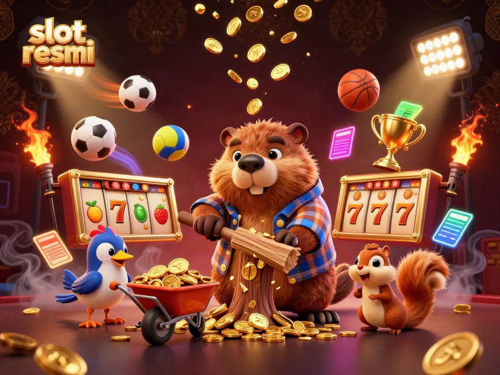 Experience luck with slot resmi as whimsical characters collect golden coins in a vibrant casino scene.