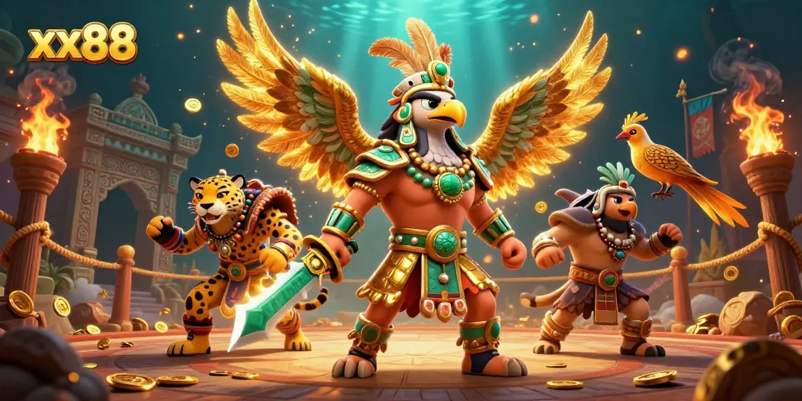 Experience thrilling gameplay at xx88 with Aztec warriors and vibrant casino elements.
