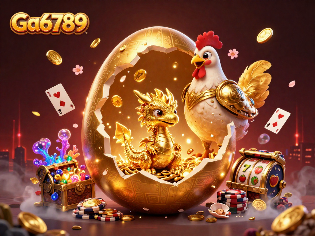 Engage in thrilling games at Ga6789 featuring a golden dragon amidst rich casino elements.