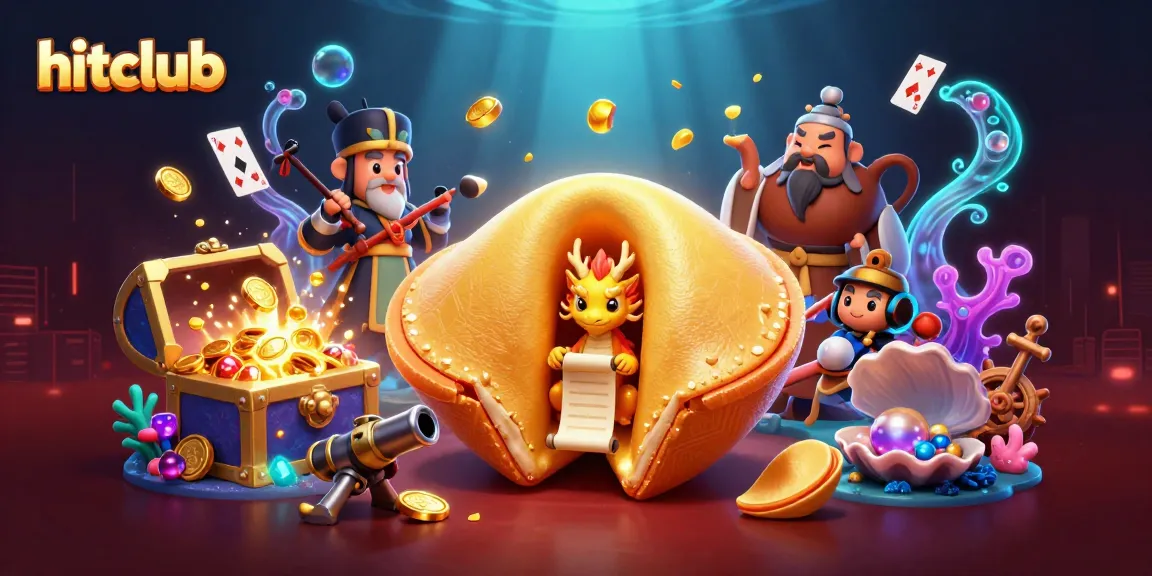 Embark on a vibrant hitclub adventure with a golden cookie, wise dragon, and floating treasures.