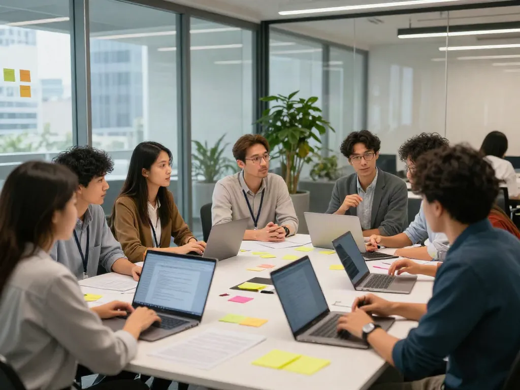 Team collaboration in a bright office as they have a peek at this site’s features and usability