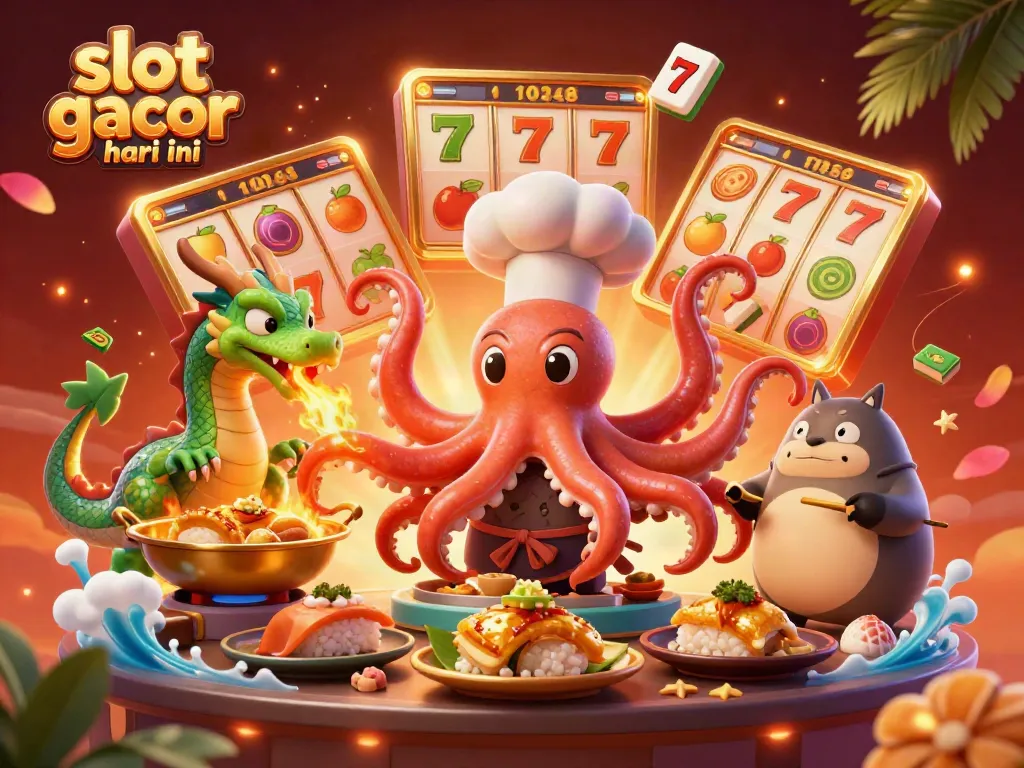 Engage with slot gacor hari ini through this vibrant scene of luxury casino elements and characters in action.