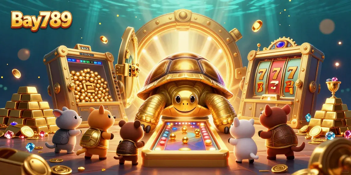 Experience excitement at Bay789 with a bustling scene of players enjoying thrilling slots and rich treasures.