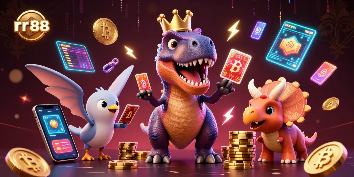 Join the excitement at rr 88, where a friendly T-Rex shuffles cards while crypto coins sparkle.