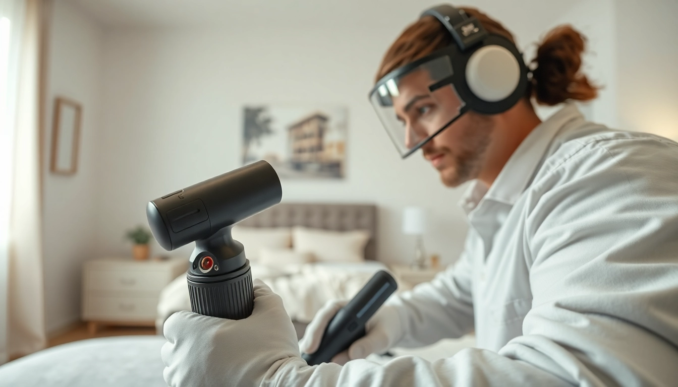 Exterminator conducting effective bed bug treatment in a serene home environment.