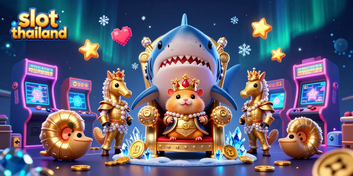 Experience the excitement of slot thailand with vibrant gaming scenes featuring a golden hamster king and fun arcade elements.