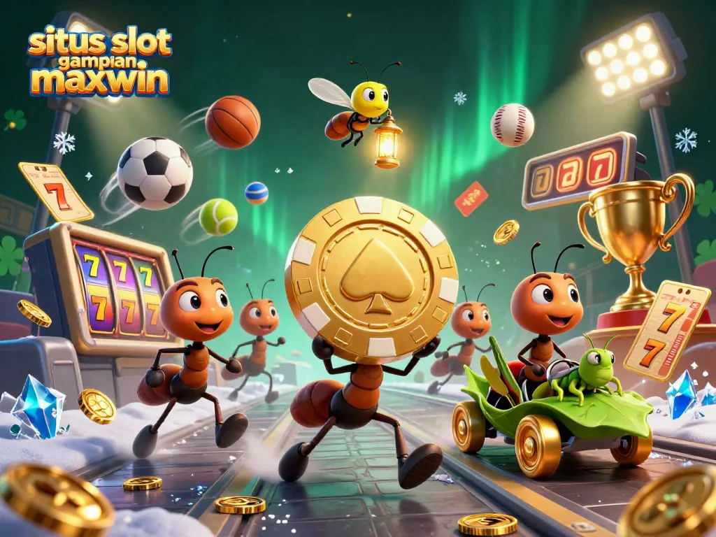Experience the excitement of situs slot gampang maxwin with a heist scene featuring ants and slot elements.