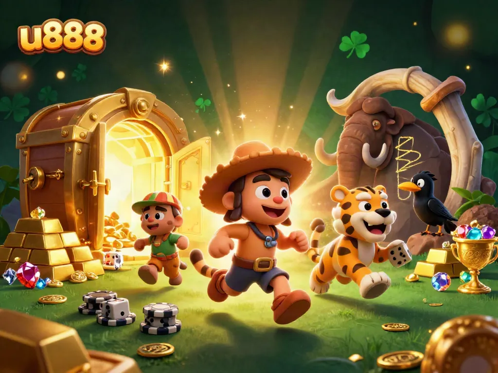 Experience thrilling casino adventures with u888, featuring a caveman and tiger duo in a prehistoric setting.