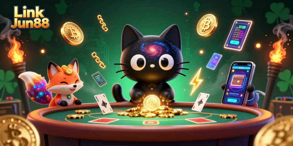 Win big at Link Jun88 with our dynamic cosmic casino featuring vibrant 3D characters and crypto elements.