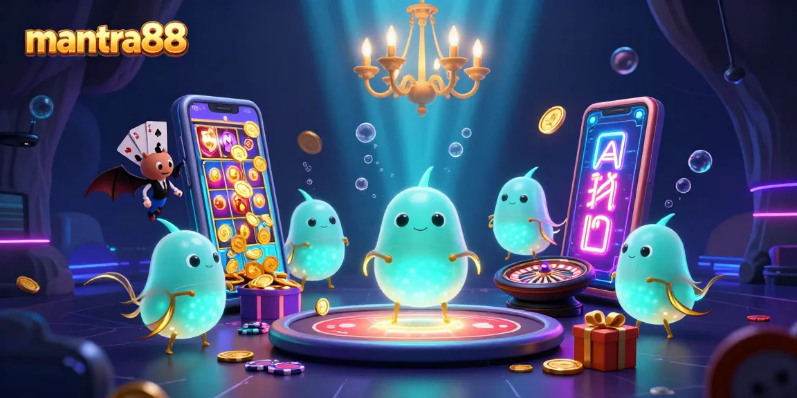 Experience the fun of mantra88 with bioluminescent glowworms lighting a vibrant casino scene