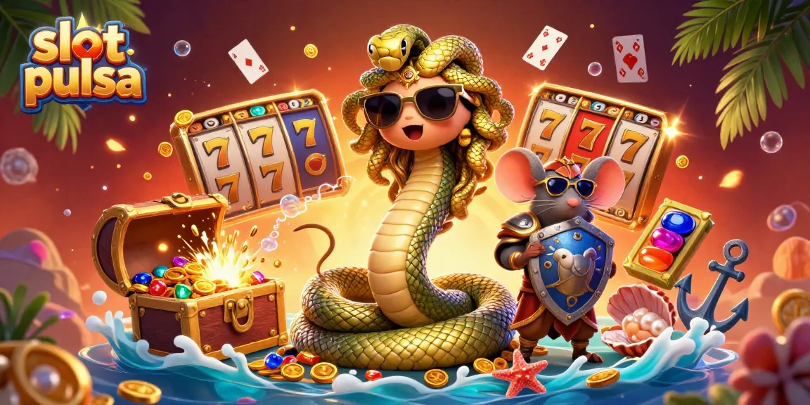 Experience the thrill with slot pulsa in a vibrant 3D illustration featuring Medusa and dynamic game elements.