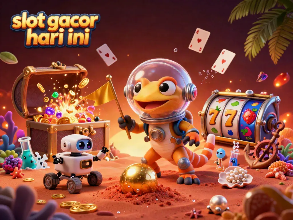Experience the excitement of slot gacor hari ini with a Martian gecko exploring a golden casino.