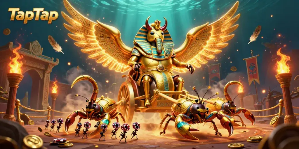 Engage in thrilling casino play on TapTap with vibrant characters and gold coins.