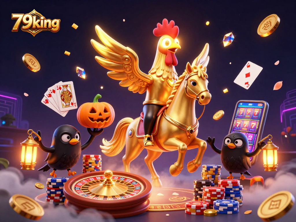 79king casino scene with a golden rooster, coins, and lanterns celebrating wins