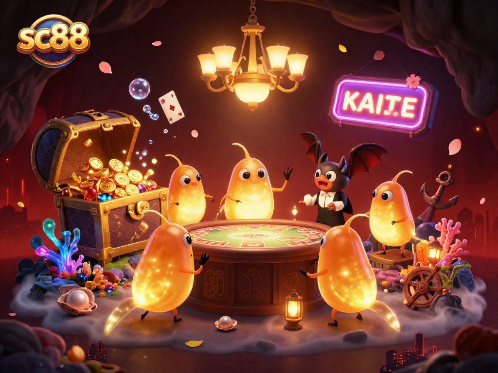 sc88 shines in a vibrant casino scene illuminated by glowworms and bat dealer elements.