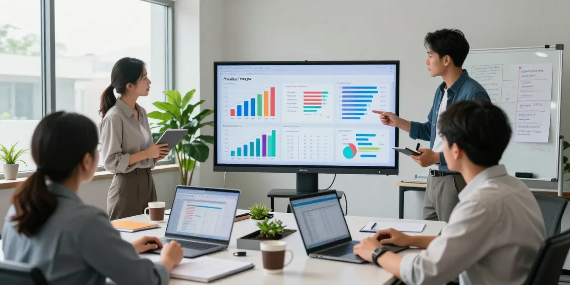 Prediksi 7meter through collaborative data analytics in a modern office.