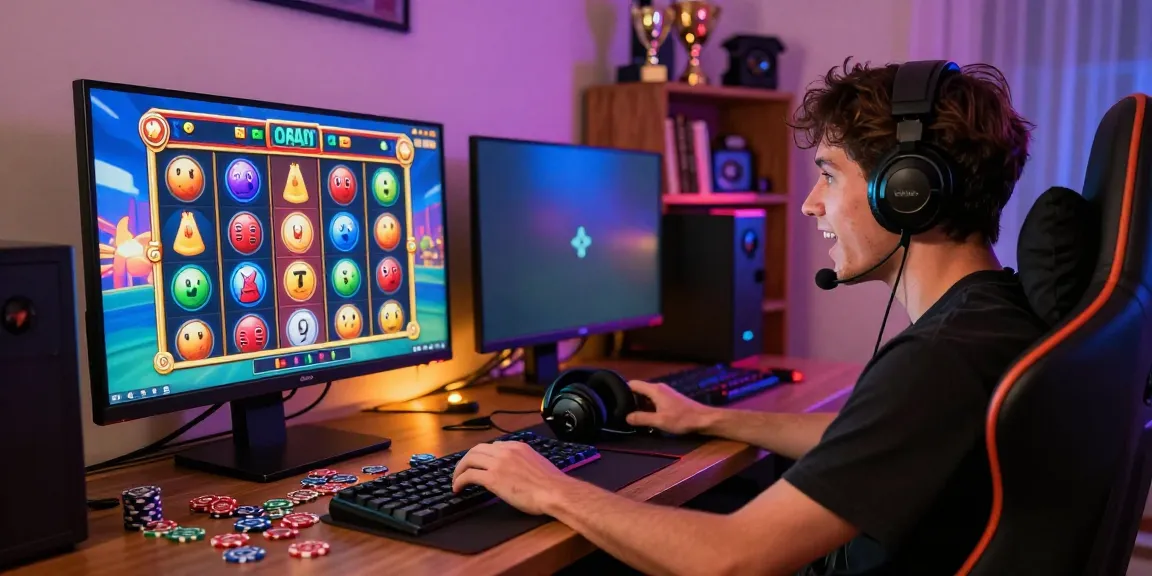 Exciting situs gacor gaming scene with a player enjoying slot games in a cozy setup.