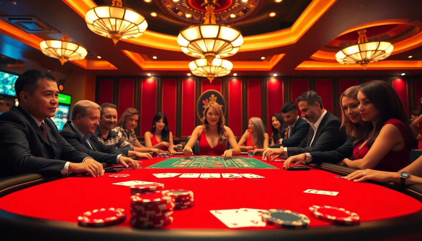 A vibrant casino scene highlighting pgbet login with excited players at a gaming table.