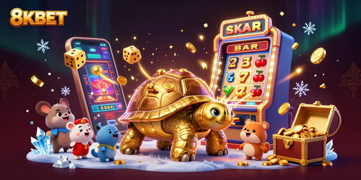 Experience thrilling gameplay with 8KBET amidst a dazzling casino scene filled with colorful symbols and excitement.