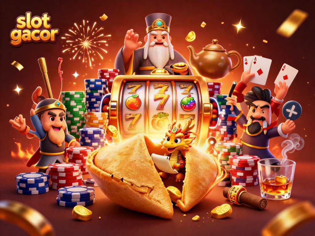 Engage with slot gacor and win big in this vibrant casino-themed illustration.