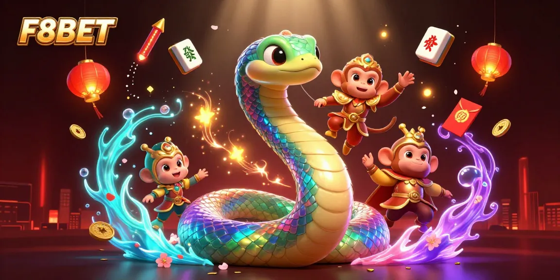 Experience the thrill of F8BET with a vibrant 3D scene featuring lucky symbols and dynamic characters
