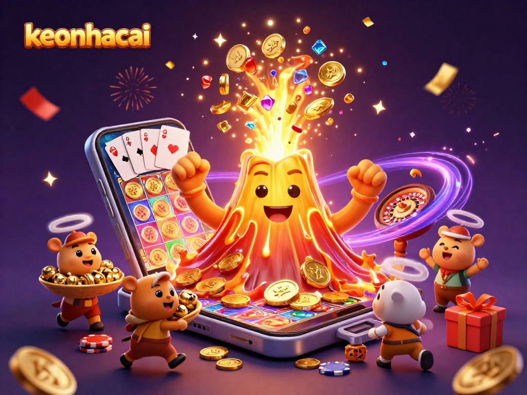 Experience the thrill of keonhacai with golden volcano treasure erupting and slot game excitement!