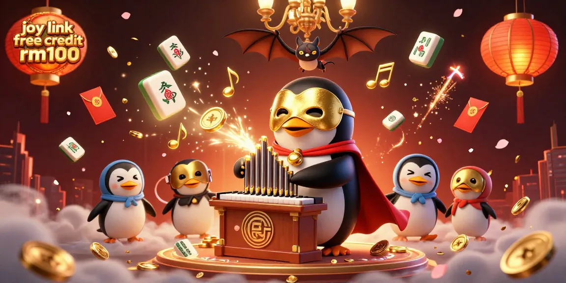 Experience joy link free credit rm100 with a lively casino scene showcasing a penguin organist and festive elements.