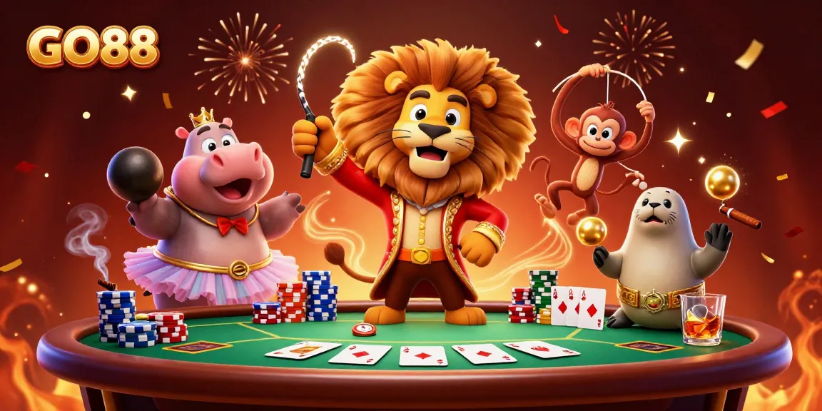 Experience the excitement of GO88 with a vibrant casino-themed illustration featuring engaging characters and game elements.